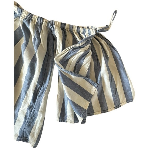 Billabong Striped Off-the-Shoulder Boho Crop Top Blue White Size Large - Picture 3 of 5